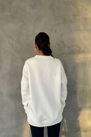 Beyaz Önü Dikiş Detaylı Oversize Sweatshirt SY-2617-Beyaz