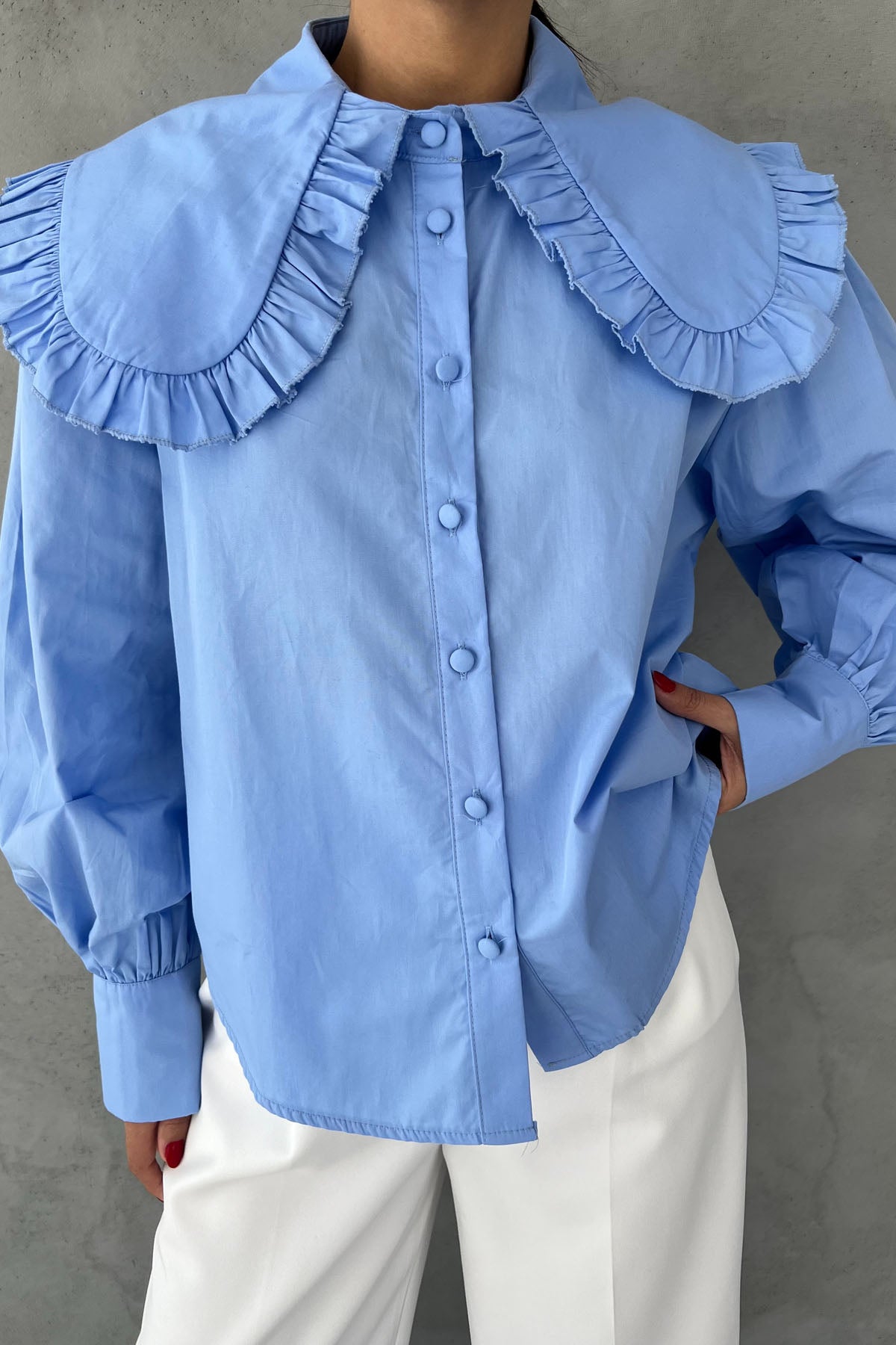 Mavi Bebe Yaka Uzun Kollu Basic Gömlek SY-2535-Mavi