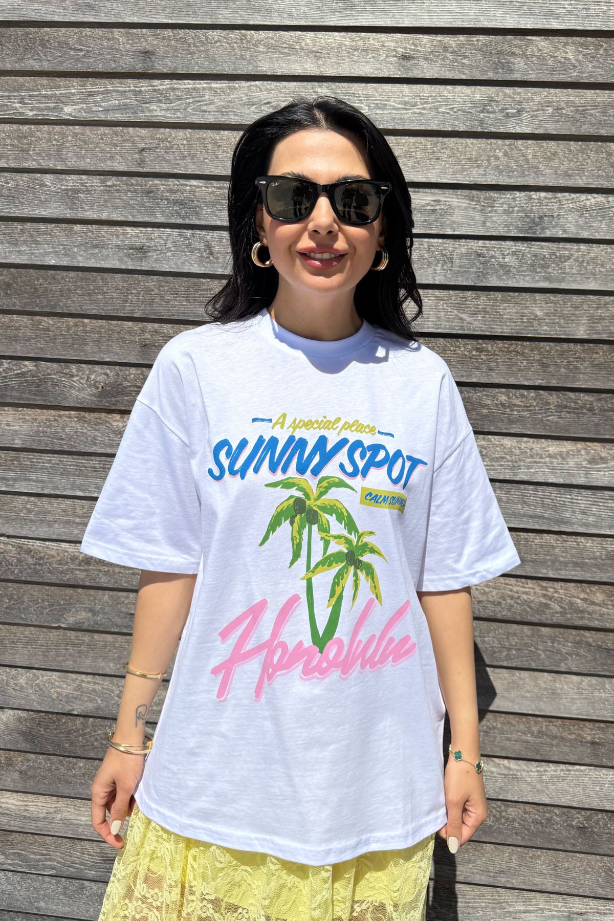 Beyaz Baskılı Renkli Tişört SY-3162-Beyaz