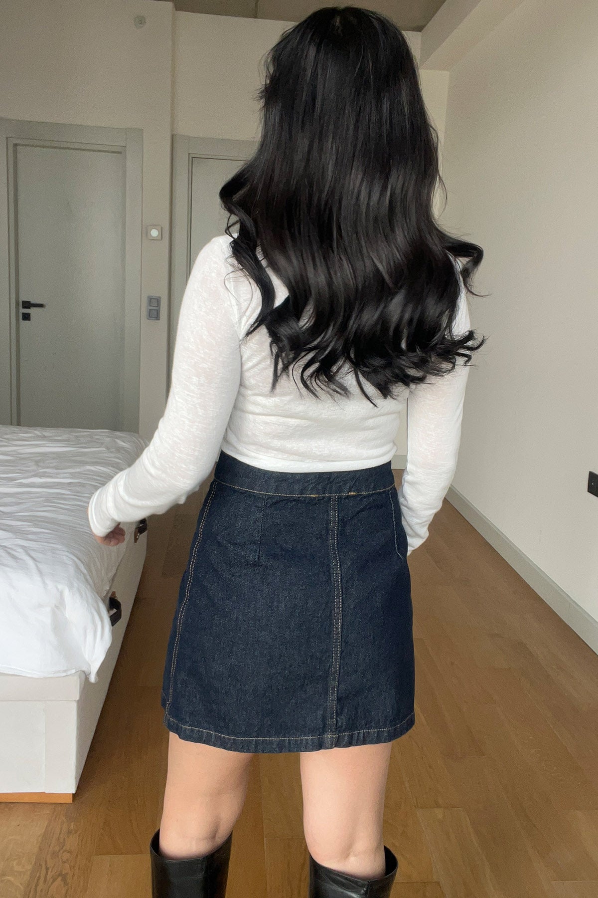 Lacivert Fleto Cepli Kot Etek SY-2990-Lacivert