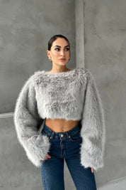 Gri Maria Kürk Kazak SY-2750-Gri