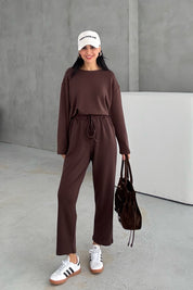 Kahve Uzun Kollu Beli Lastikli Modal Takım SY-3383-Kahve