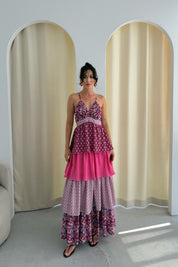 Renkli Kat Kat Detaylı Paris Elbise SY-3273