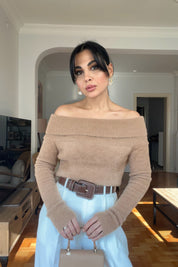 Camel Madonna Yaka Yumoş Triko Kazak SY-2784-Camel