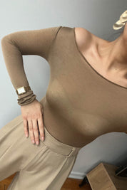 Camel Kayık Yaka Transparan Body SY-2994-Camel