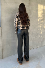 Siyah Geniş Paça Deri Pantolon SY-2826-Siyah