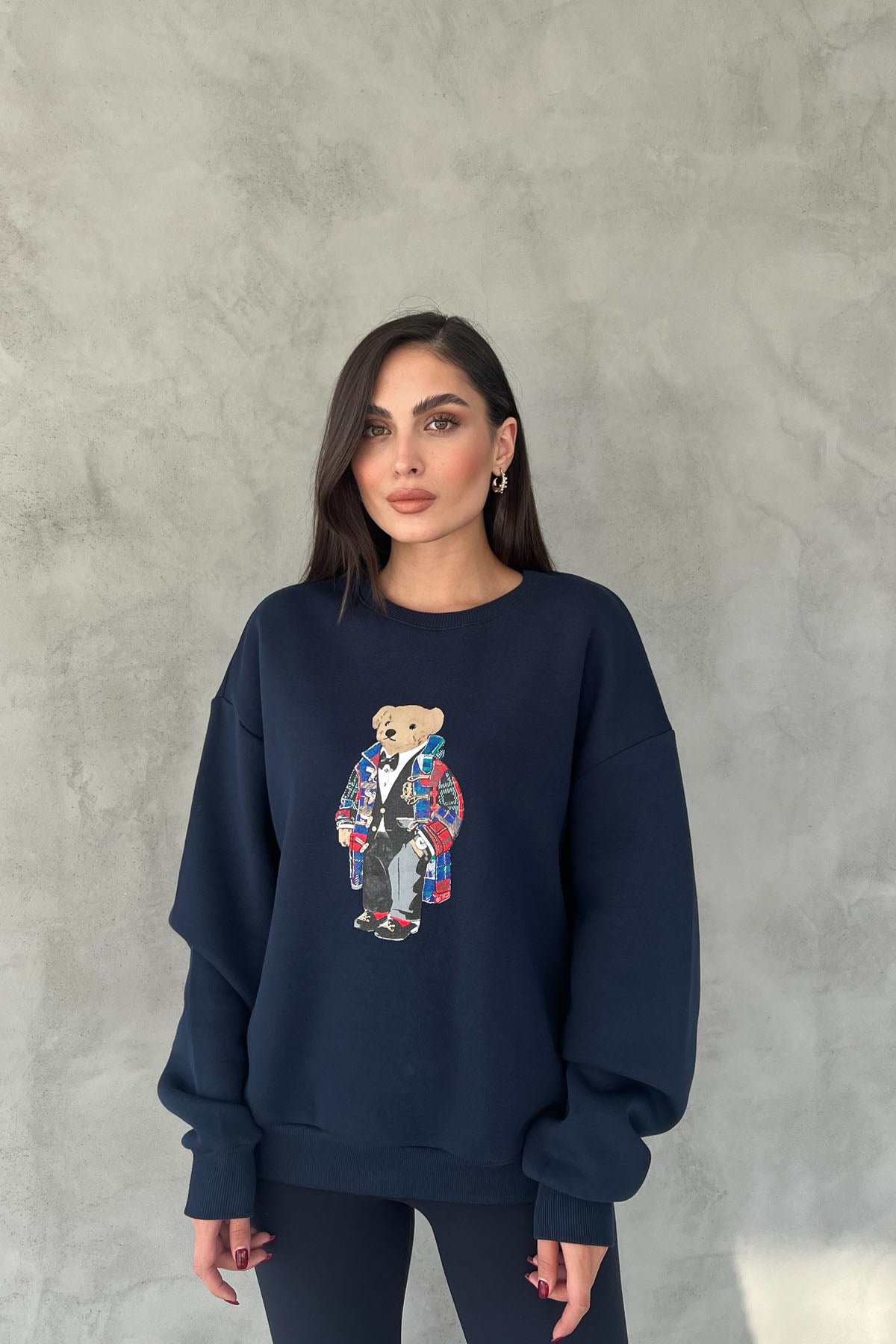 Lacivert Teddy Bear Baskılı Sweatshirt SY-2682-Lacivert