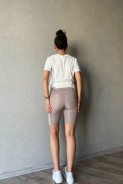 Bej Yüksek Bel Biker Kısa Tayt SY-2017-Bej