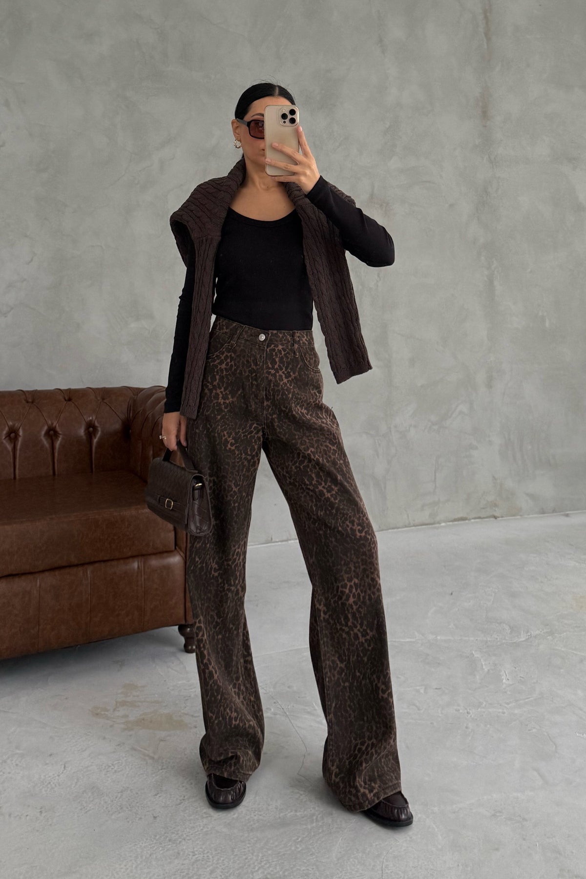 Gabardin Leopar Bol Paça Pantolon SY-3395-Leopar