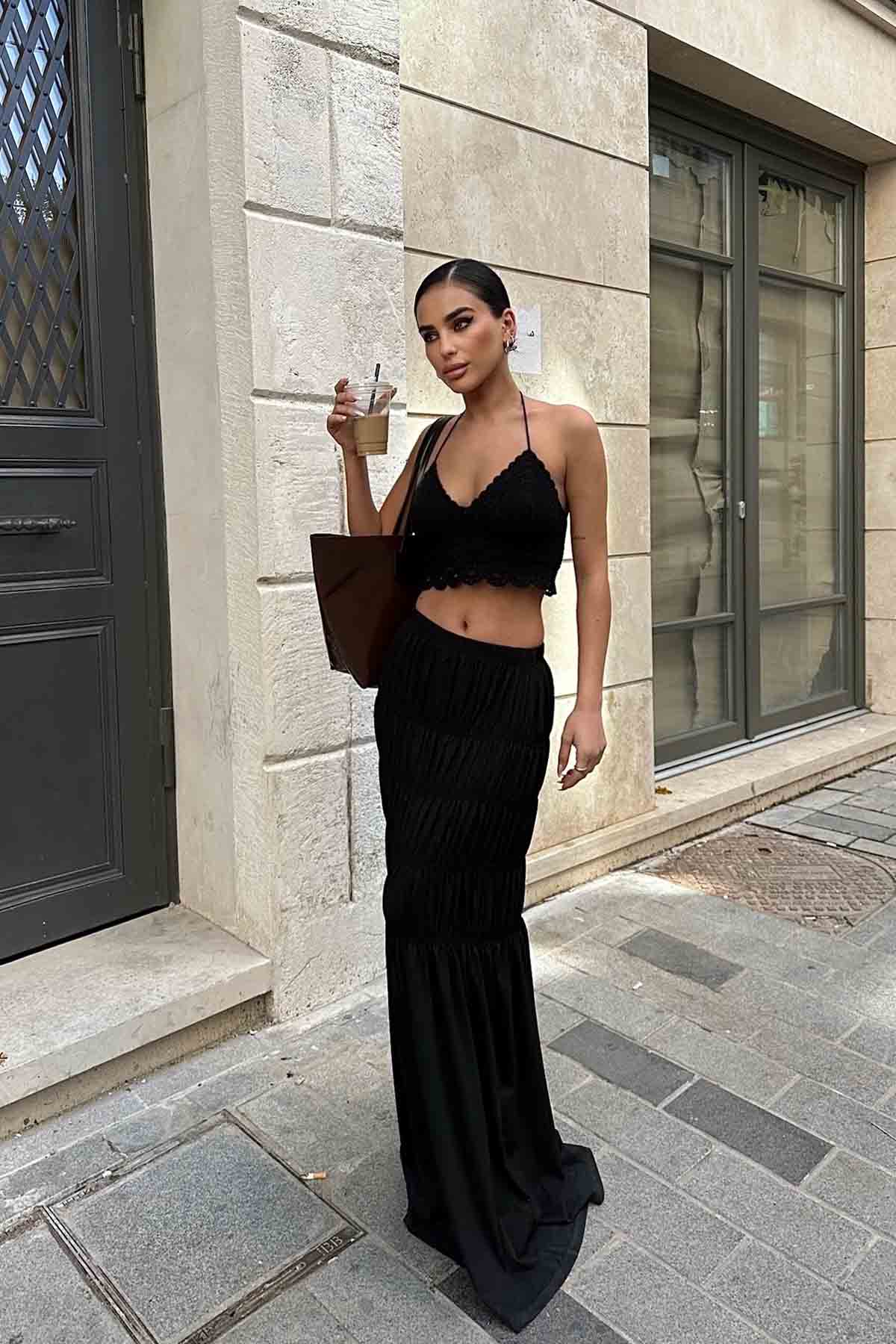 Siyah Kat Kat Gipeli Etek SY-1908-Siyah