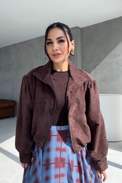 Dik Yaka Kahve Nubuk Bomber Ceket SY-3444