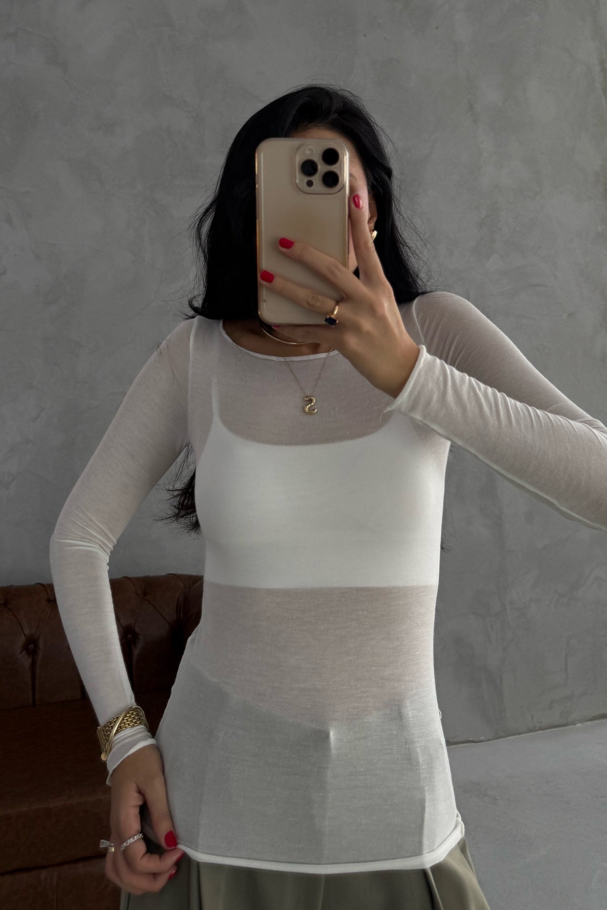 Kayık Yaka Kaşmir Ekru Transparan Body SY-3425-Ekru