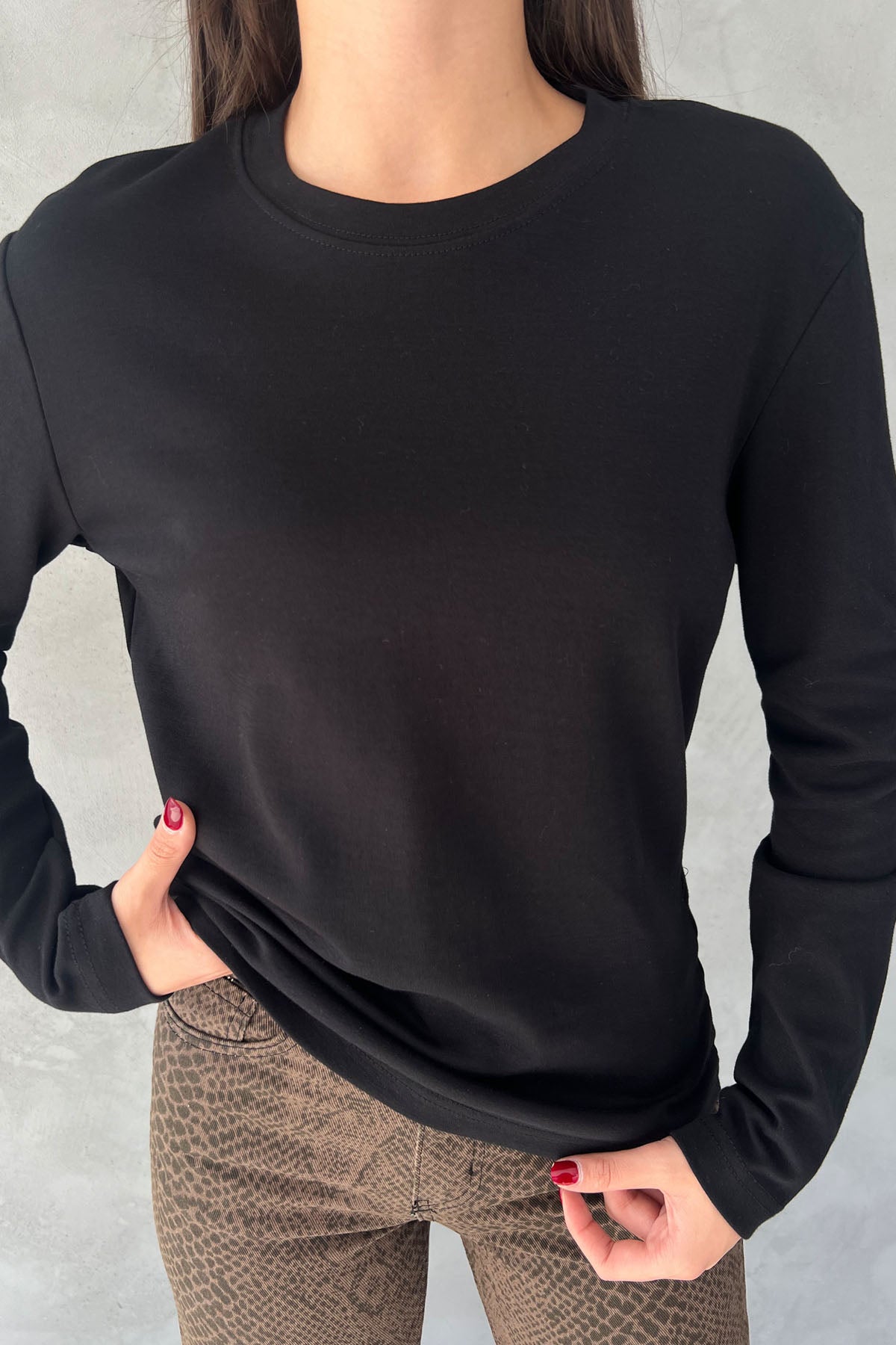 Siyah Uzun Kollu Basic T-shirt SY-1566-Siyah