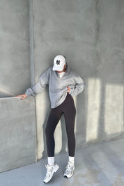 Füme Yüksek Bel Biker Uzun Tayt SY-2656-Füme