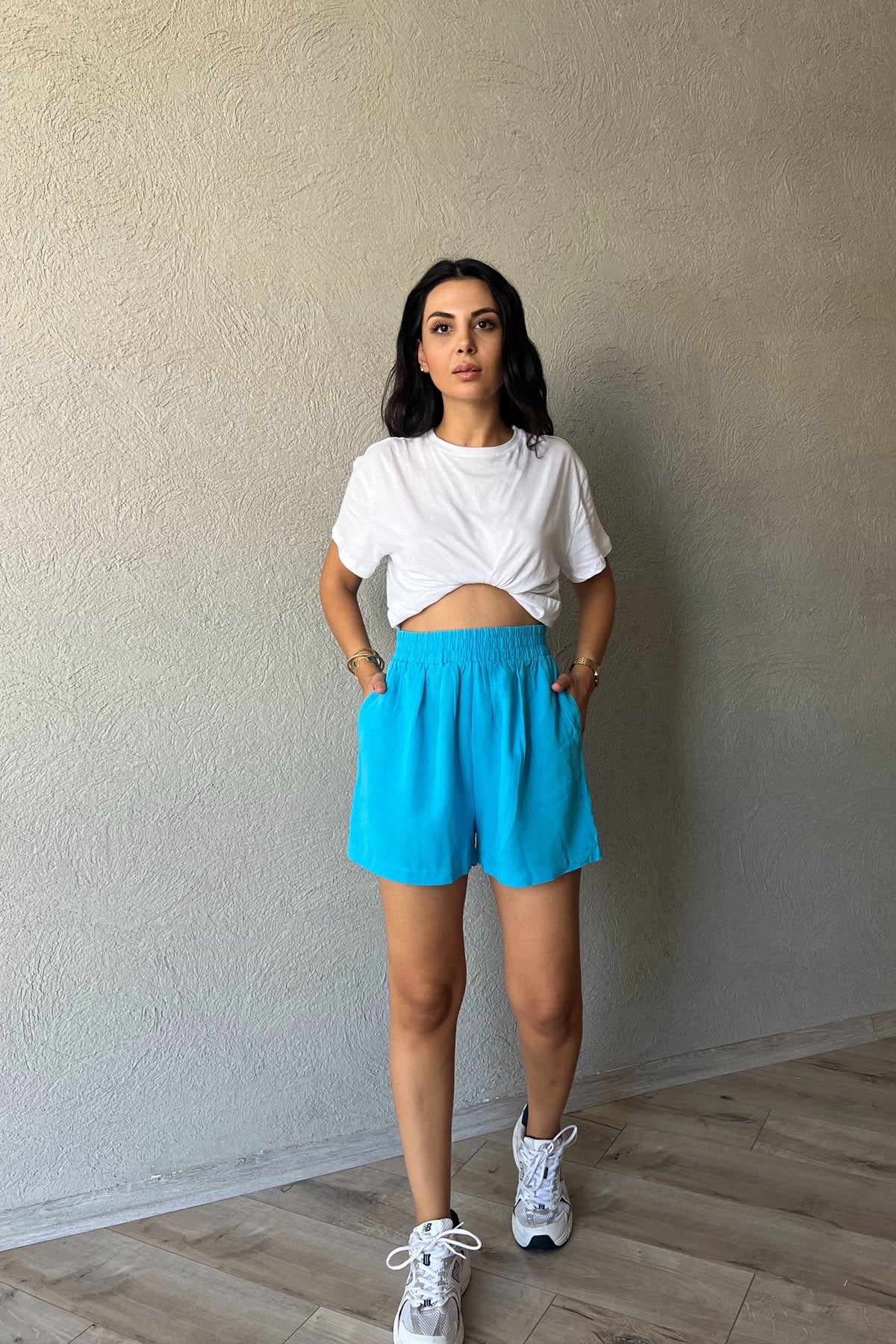 Mavi Keten Şort SY-1635-Mavi