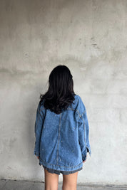 Mavi Taşlı Büyük Cep Detaylı Kot Ceket SY-2404-Mavi Kot