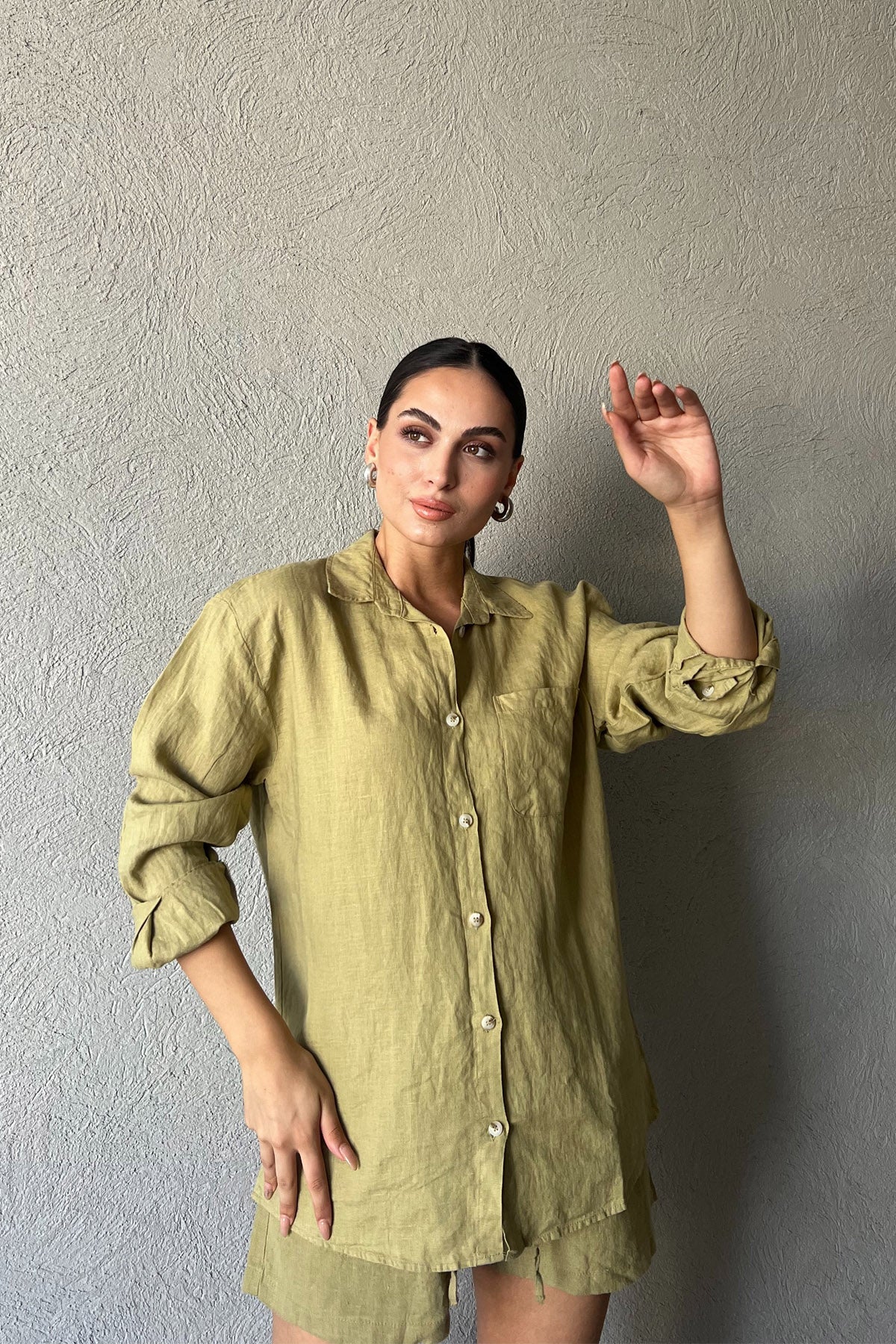 Haki Tek Cepli Uzun Kollu Gömlek SY-2323-Haki