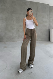 Açık Haki Leopar Desenli Jakarlı Bol Paça Pantolon SY-1686-Açık Haki