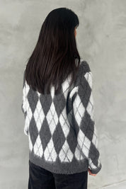 Gri Bisiklet Yaka Baklava Desenli Kazak SY-2789-Gri