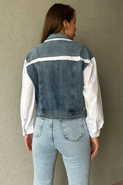 Poplin Garnili Kot Ceket SY-1106-Mavi