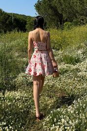 Pembe Desenli Askılı Crop Bluz ve Etek Takım SY-3193-Pembe