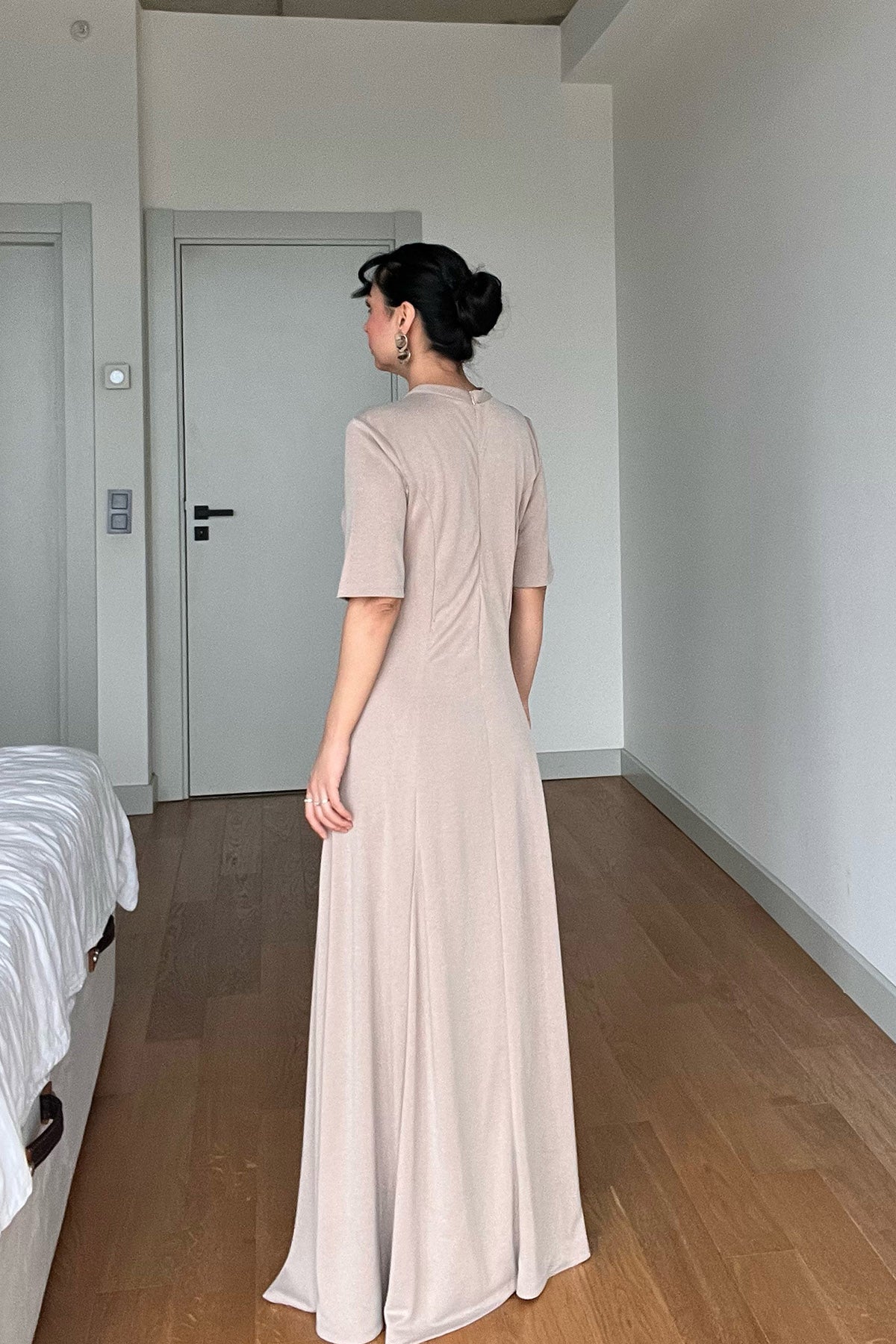 Bej Belden Oturtmalı Burano Çan Elbise SY-3008-Bej