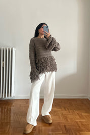 Vizon Örme Triko Püsküllü Kazak SY-2748-Vizon