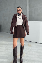 Kahve Toka Detaylı Mini Şort Etek SY-3445-Kahve