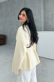 Krem Deri Kemerli Triko Hırka SY-3405-Krem