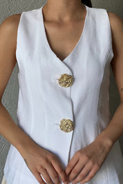 Beyaz Büyük Düğmeli Yelek SY-2354-Beyaz