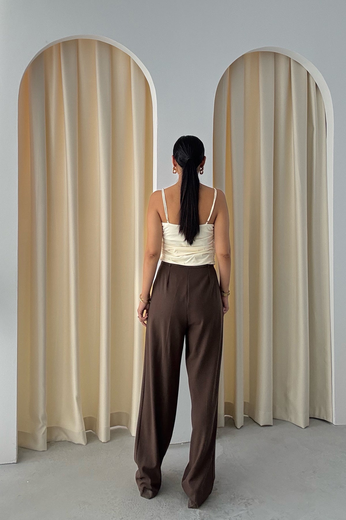 Kahve Yüksek Bel Bol Paça Palazzon Pantolon SY-3325-Kahve