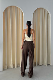 Kahve Yüksek Bel Bol Paça Palazzon Pantolon SY-3325-Kahve