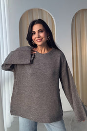 Antrasit Bisiklet Yaka Oversize Pinterest Triko Kazak SY-3343-Antrasit