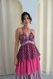 Renkli Kat Kat Detaylı Paris Elbise SY-3273