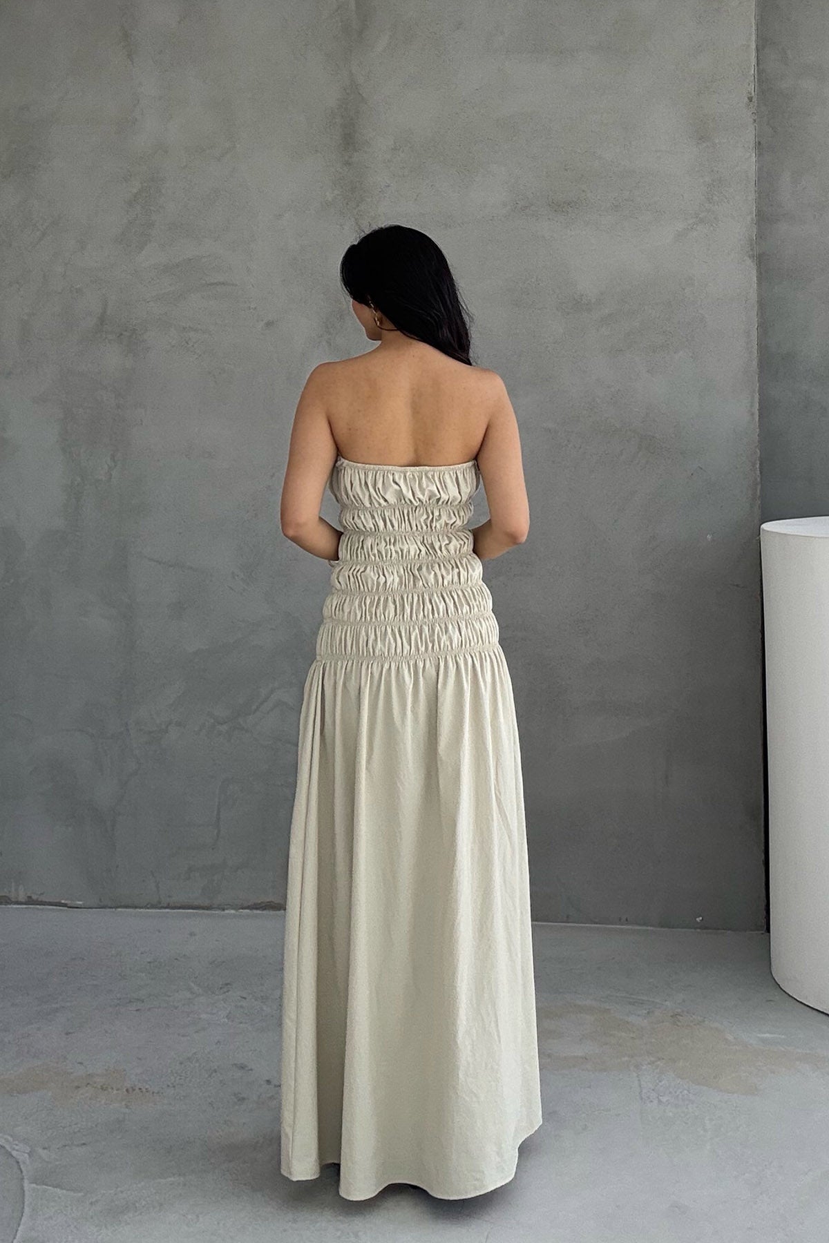 Açık Haki Büzgün Detaylı Paris Maxi Elbise SY-3196-Açık Haki