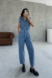 Mavi Balon Denim Tulum SY-3204-Mavi