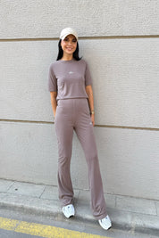 Kahve Modal T-Shirt İspanyol Paça Tayt Takım SY-3314-Kahve