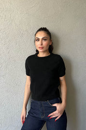 Siyah Bisiklet Yaka Kısa Kol Triko SY-1596-Siyah