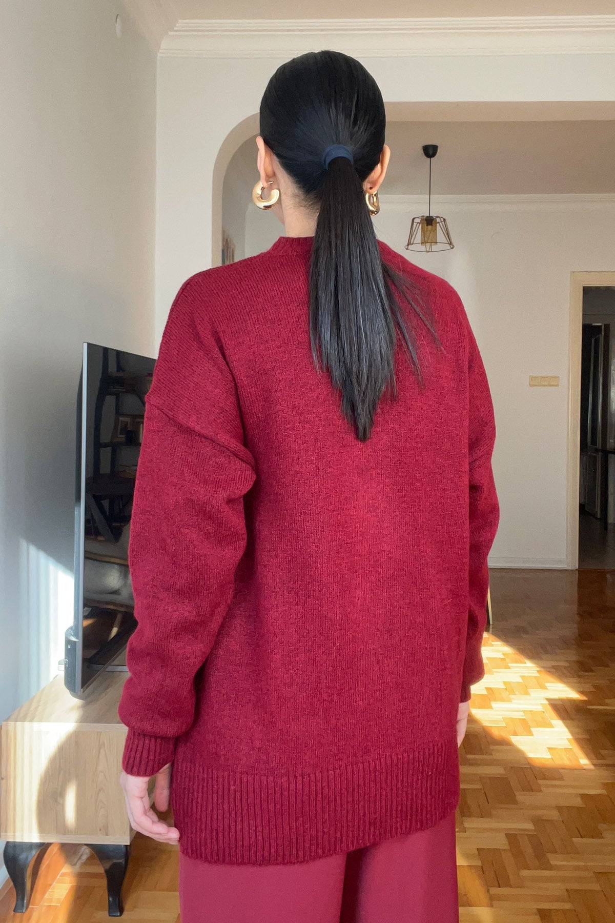 Bordo Teddy Bear Nakışlı Triko Kazak SY-2839-Bordo