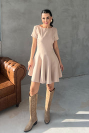 Bej Coco Volanlı Kısa Elbise SY-2921-Bej