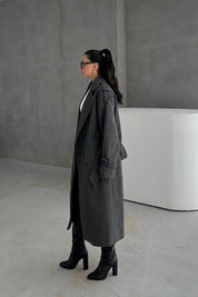 Antrasit Kuşaklı Kaşe Kaban SY-3419-Antrasit