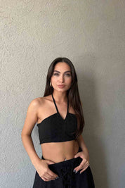 Siyah Bağlamalı Arkası Düğmeli Büstiyer SY-1938-Siyah