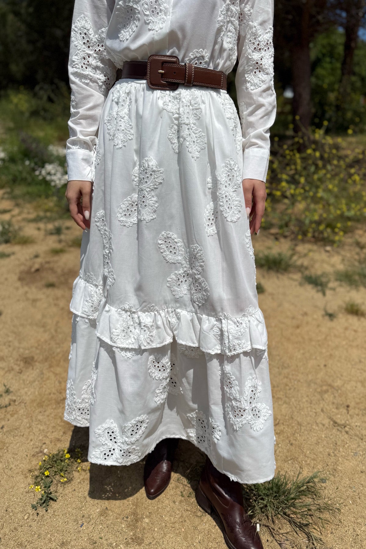 Ekru Fisto Detaylı Maxi Etek SY-3181-Ekru