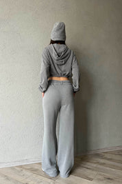 Gri Kapüşonlu Crop Sweatshirt SY-1683-Gri