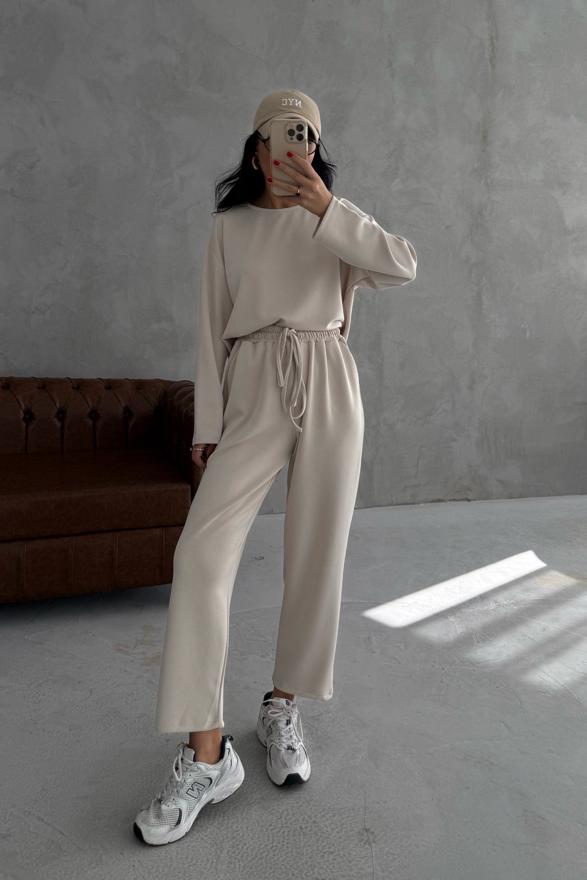 Taş Uzun Kollu Beli Lastikli Modal Takım SY-3383-Taş