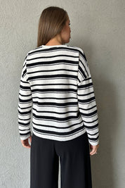 Siyah Çizgili Triko Kazak SY-1134-Siyah