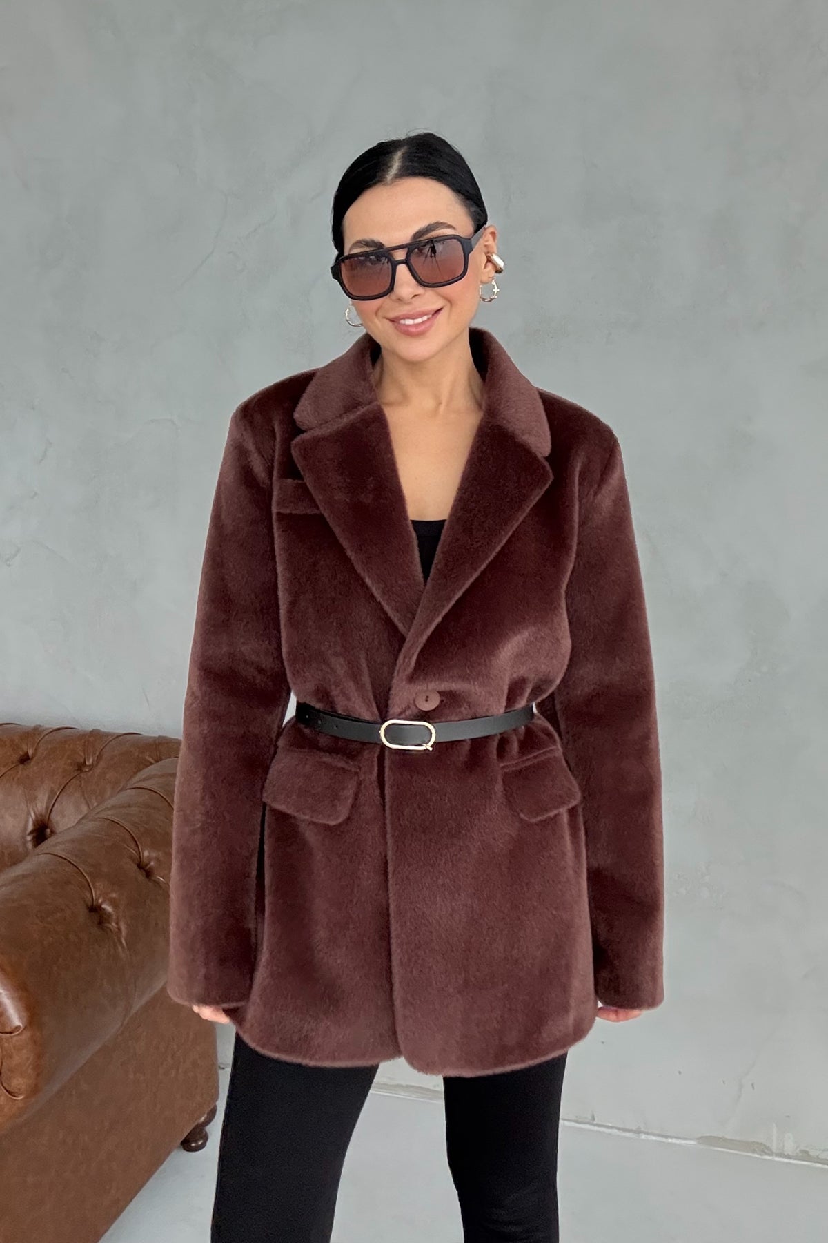 Kemerli Paris Kahve Ceket SY-3399-Kahve