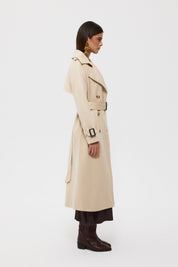 Bej Süet Kemerli Düğmeli Uzun Kaban SY-2403-Bej