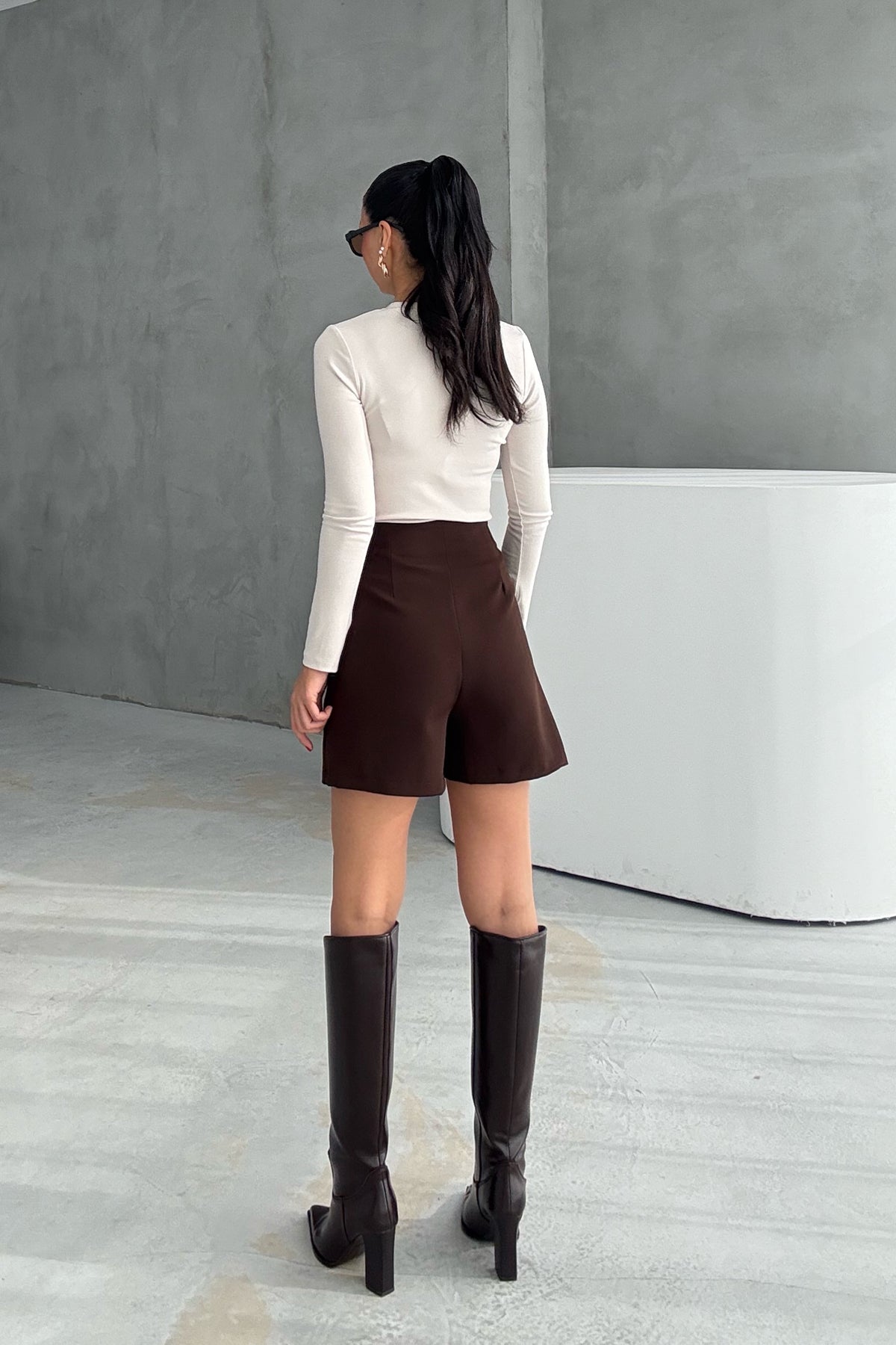 Kahve Toka Detaylı Mini Şort Etek SY-3445-Kahve