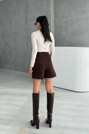 Kahve Toka Detaylı Mini Şort Etek SY-3445-Kahve